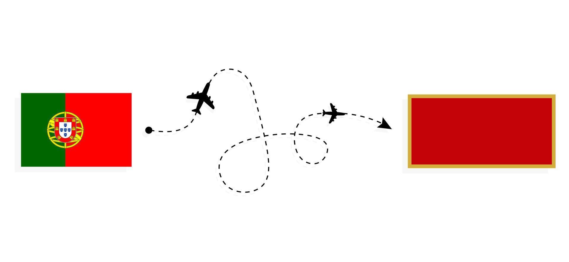 Flight and travel from Portugal to Montenegro by passenger airplane Travel concept vector