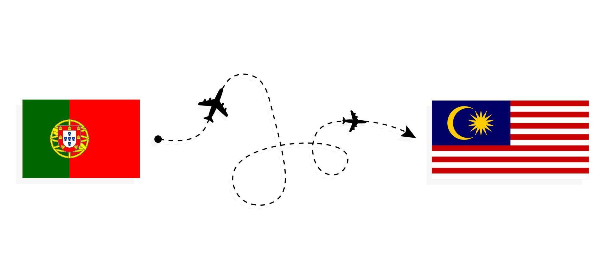 Flight and travel from Portugal to Malaysia by passenger airplane Travel concept vector