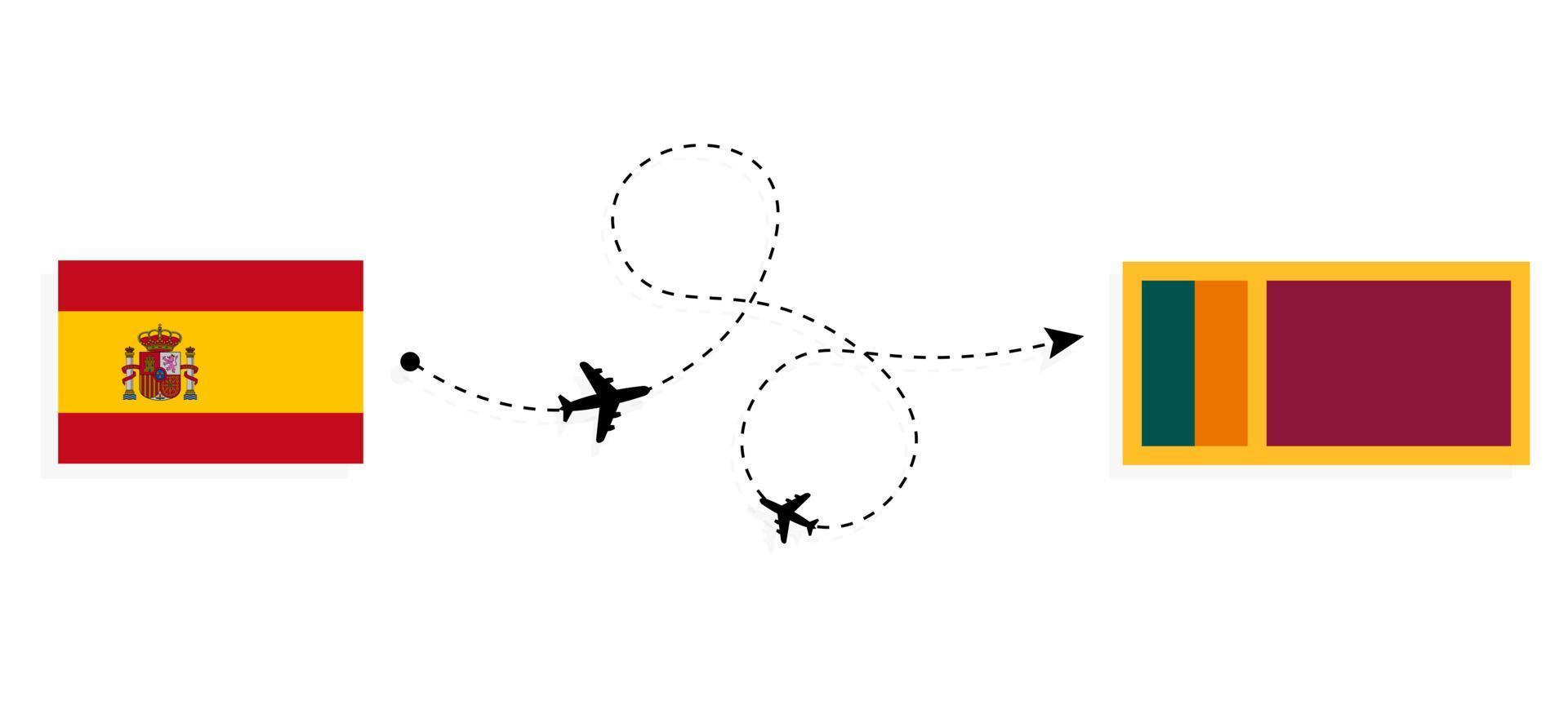 vuelo y viaje desde españa a sri lanka por concepto de viaje en avión de pasajeros vector