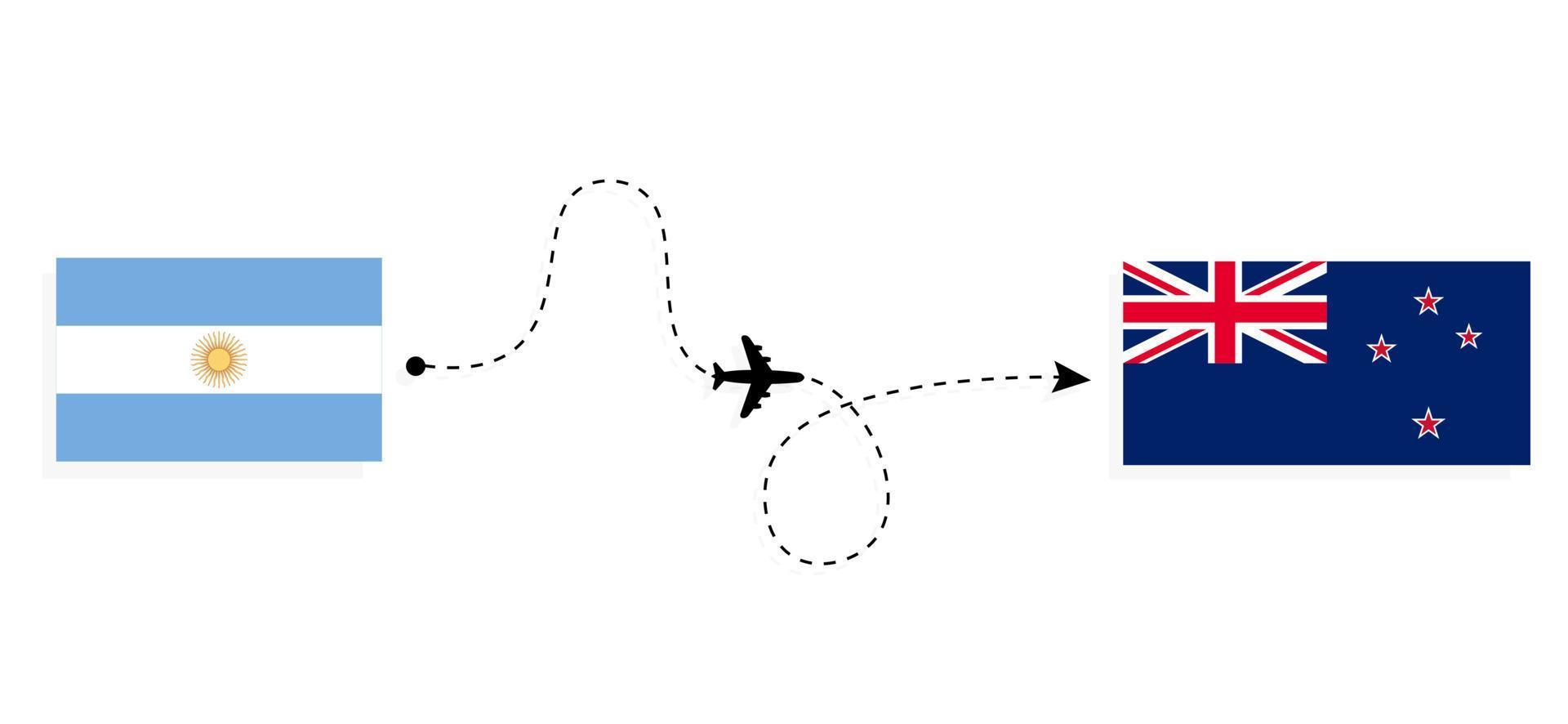 Flight and travel from Argentina to New Zealand by passenger airplane Travel concept vector
