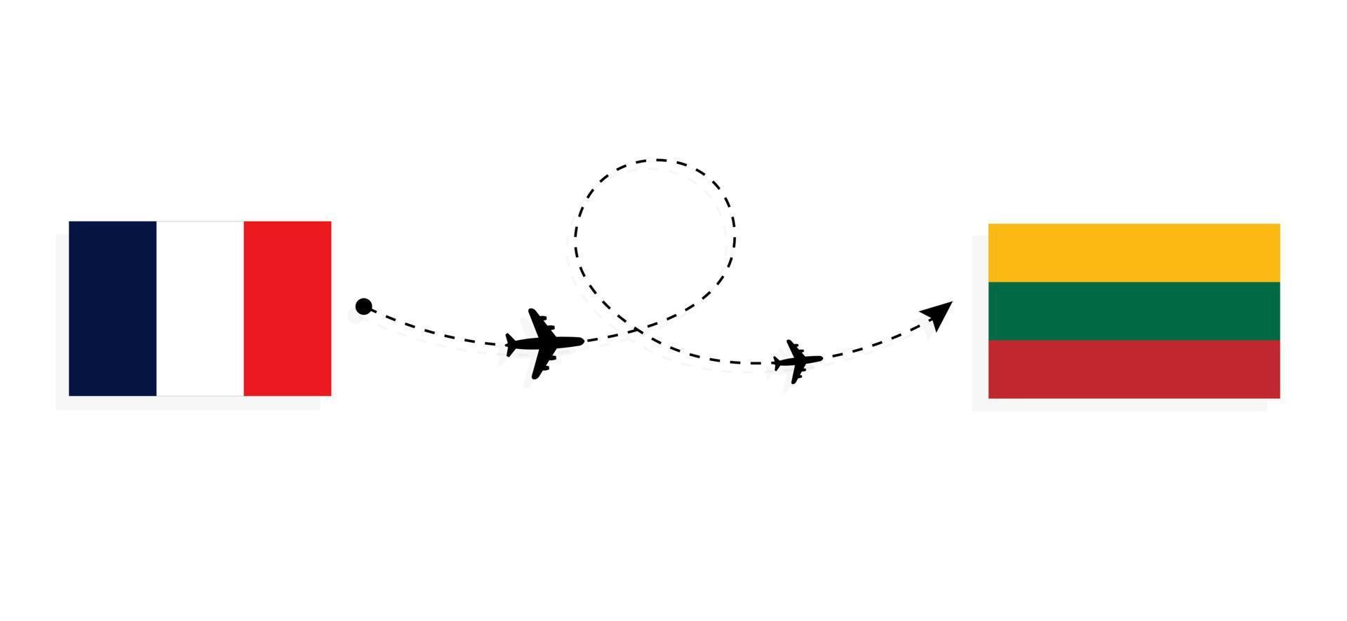 Flight and travel from France to Lithuania by passenger airplane Travel concept vector