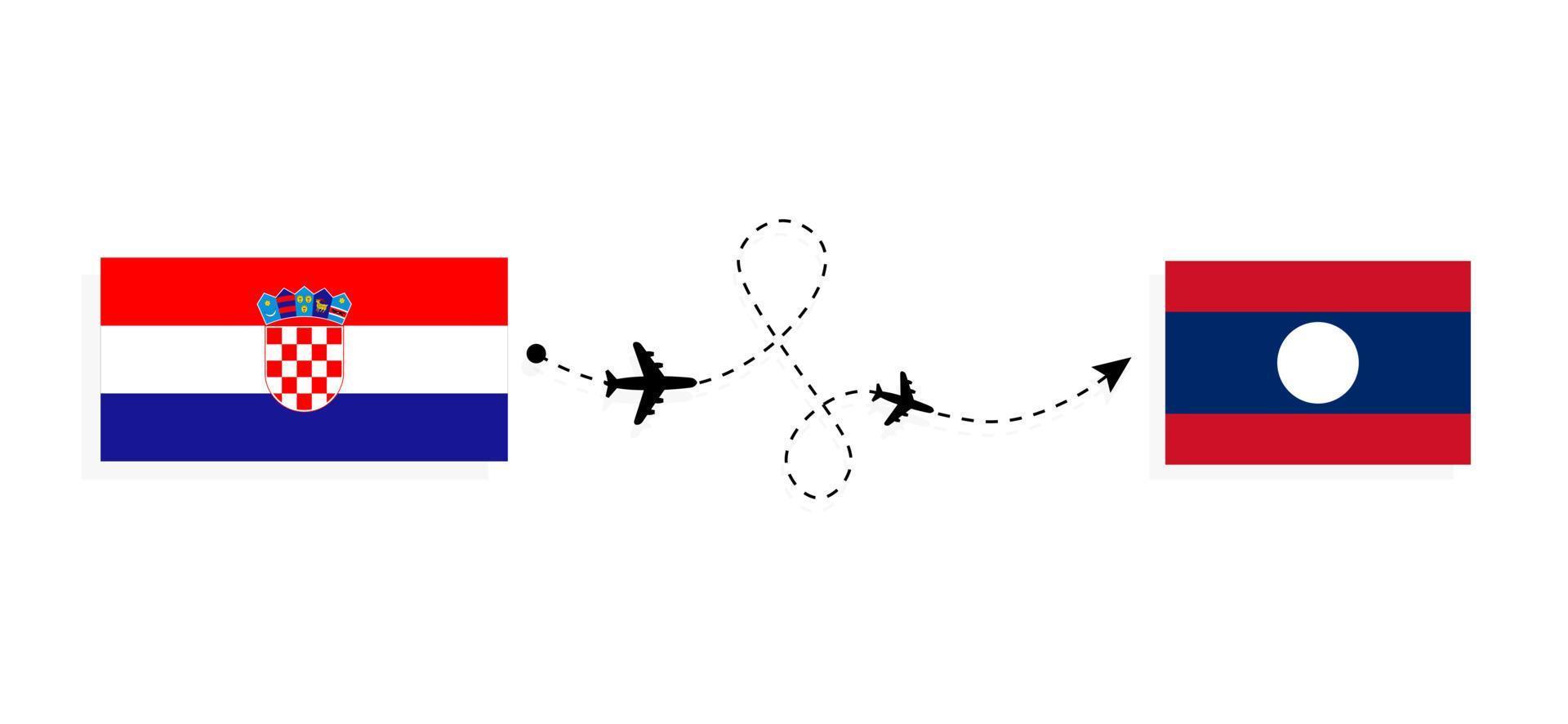 Flight and travel from Croatia to Laos by passenger airplane Travel concept vector