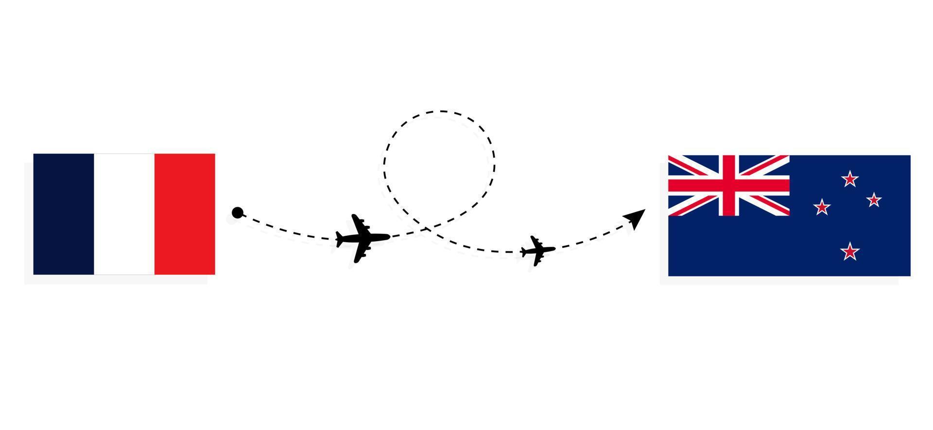 Flight and travel from France to New Zealand by passenger airplane Travel concept vector