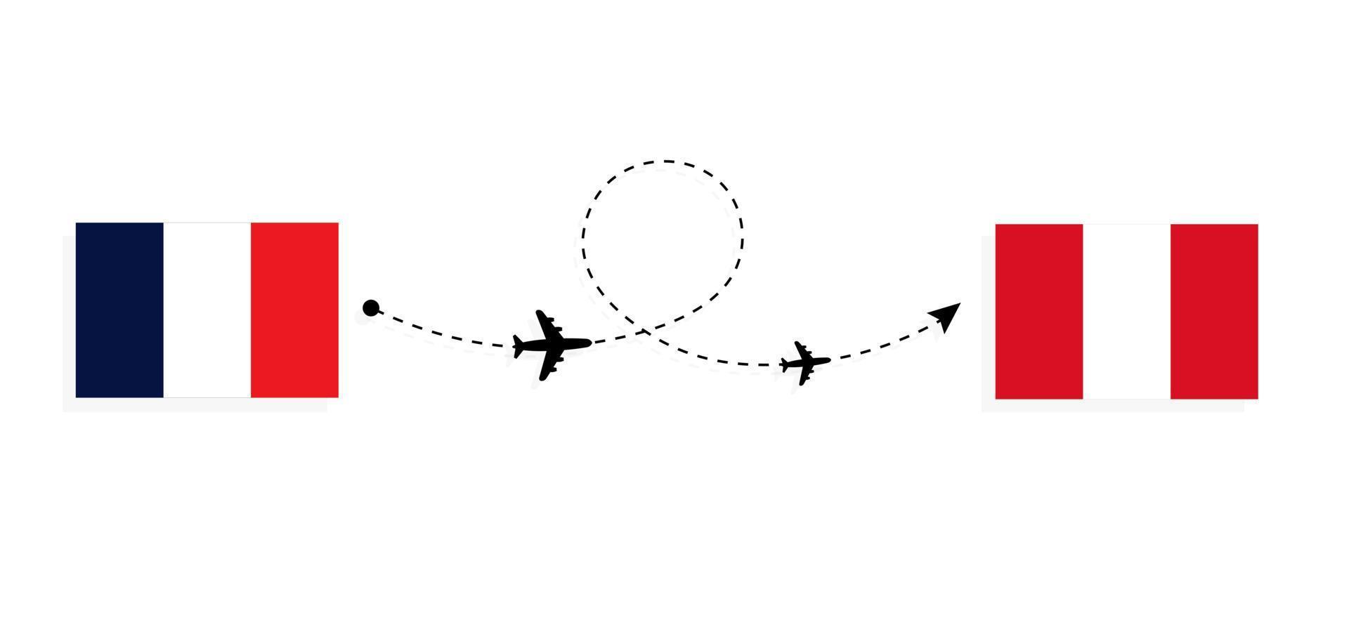 vuelo y viaje de francia a perú por concepto de viaje en avión de pasajeros vector