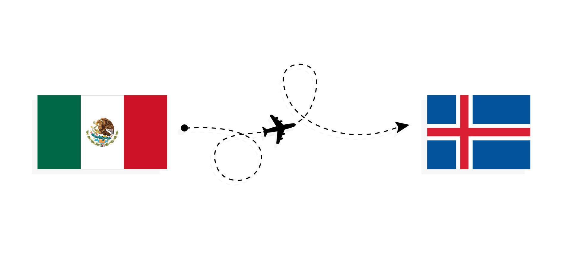 vuelo y viaje de méxico a islandia por concepto de viaje en avión de pasajeros vector