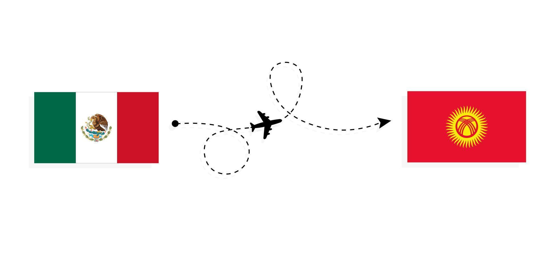Flight and travel from Mexico to Kyrgyzstan by passenger airplane Travel concept vector
