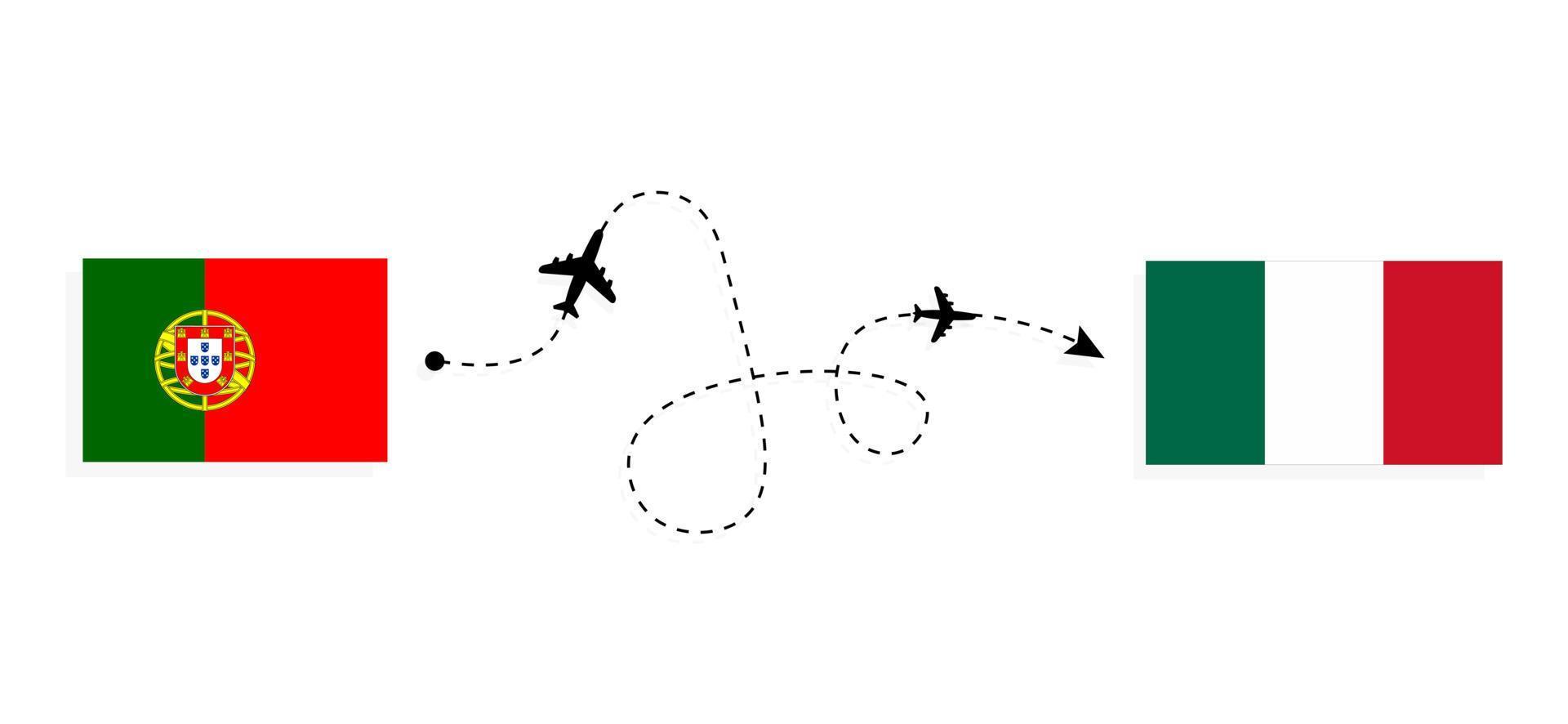 Flight and travel from Portugal to Mexico by passenger airplane Travel concept vector