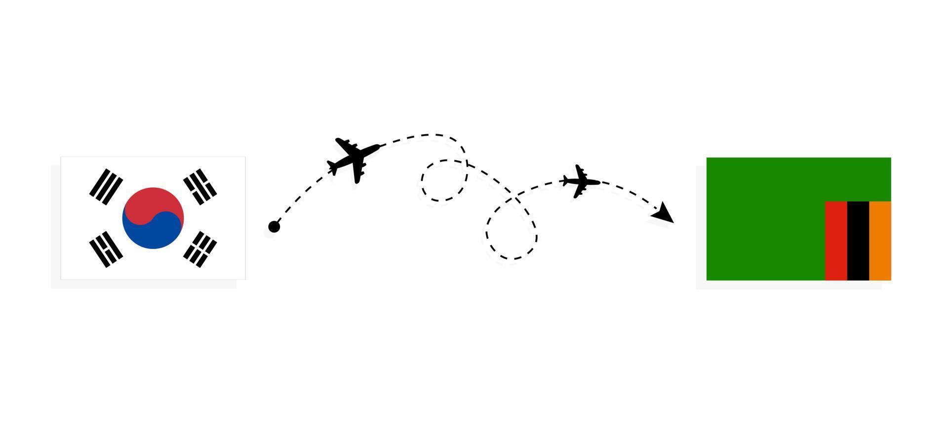 vuelo y viaje desde corea del sur a zambia por concepto de viaje en avión de pasajeros vector