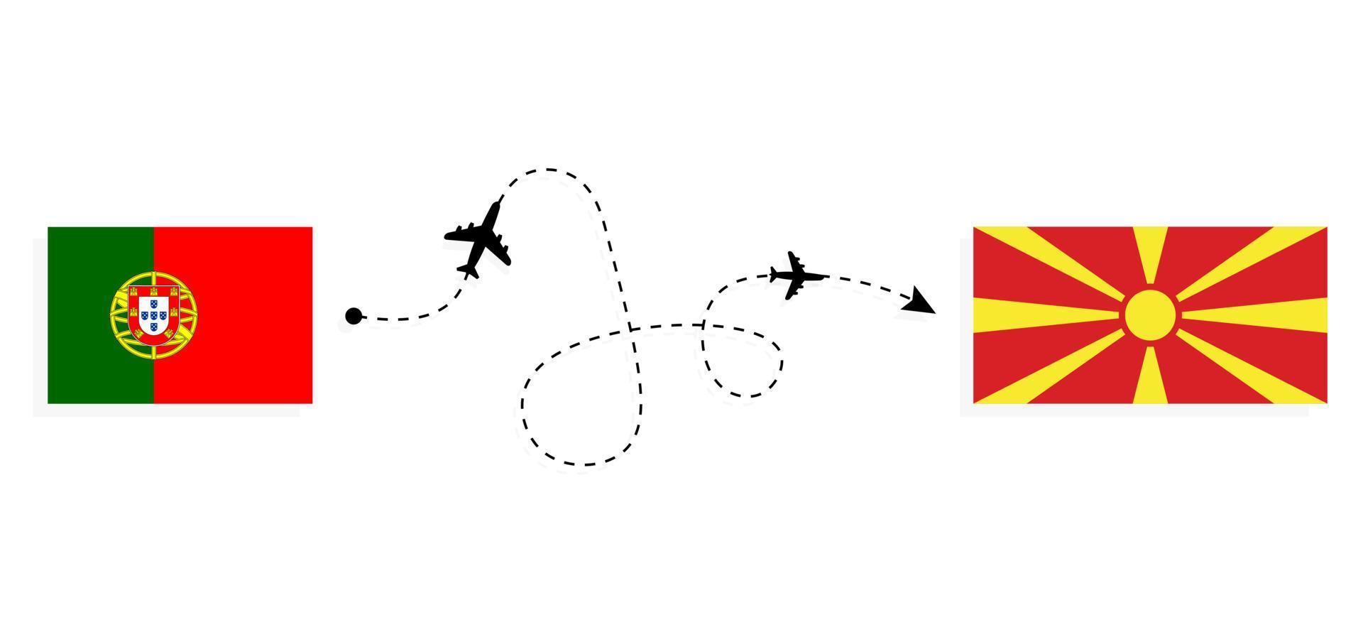 Flight and travel from Portugal to Macedonia by passenger airplane Travel concept vector