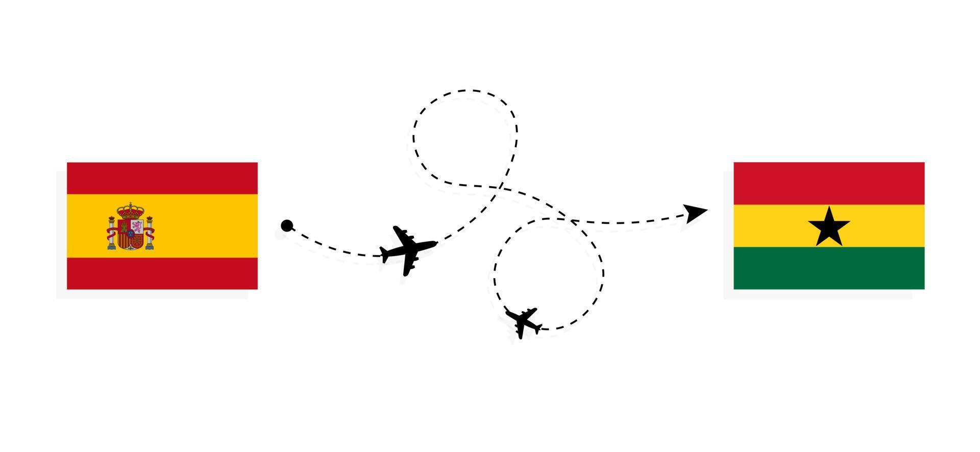 Flight and travel from Spain to Ghana by passenger airplane Travel concept vector