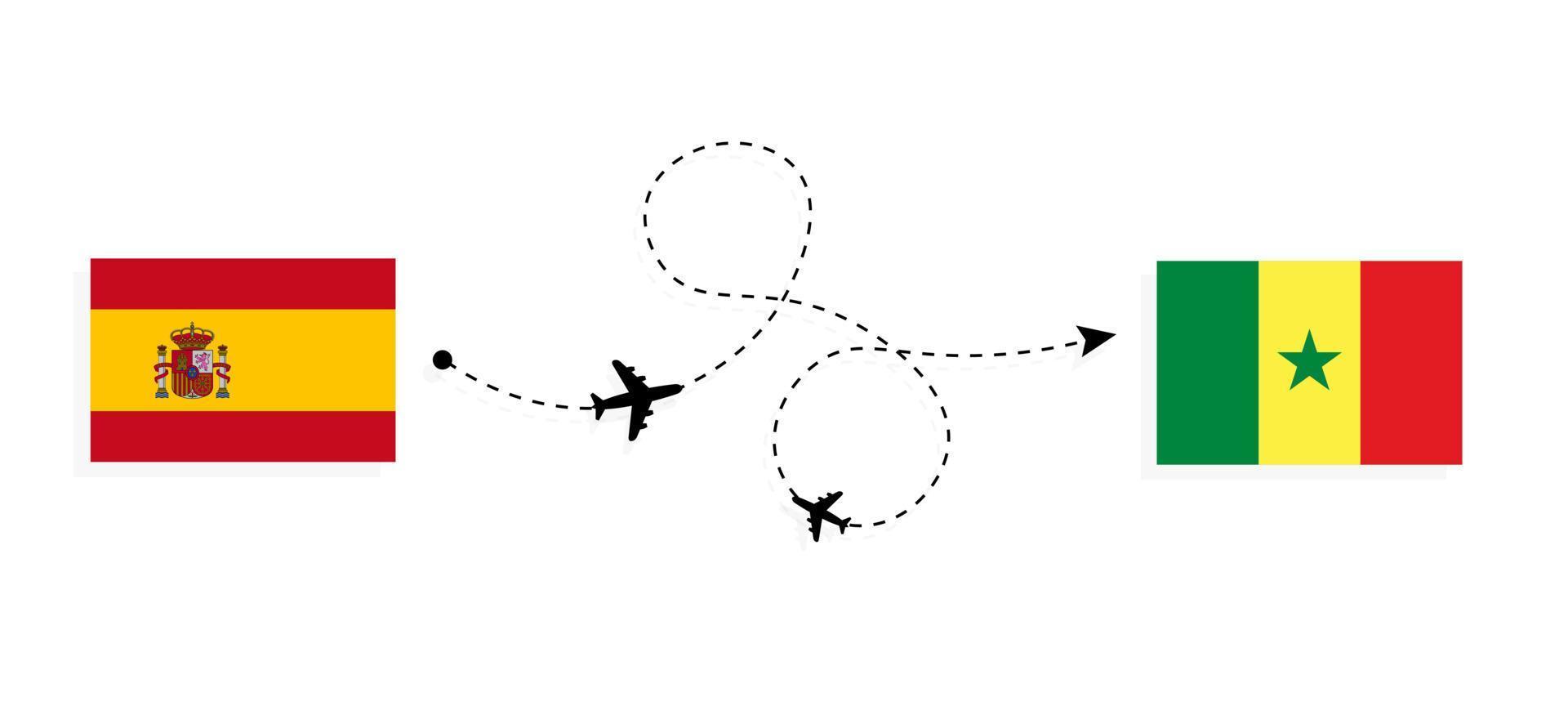 Flight and travel from Spain to Senegal by passenger airplane Travel concept vector