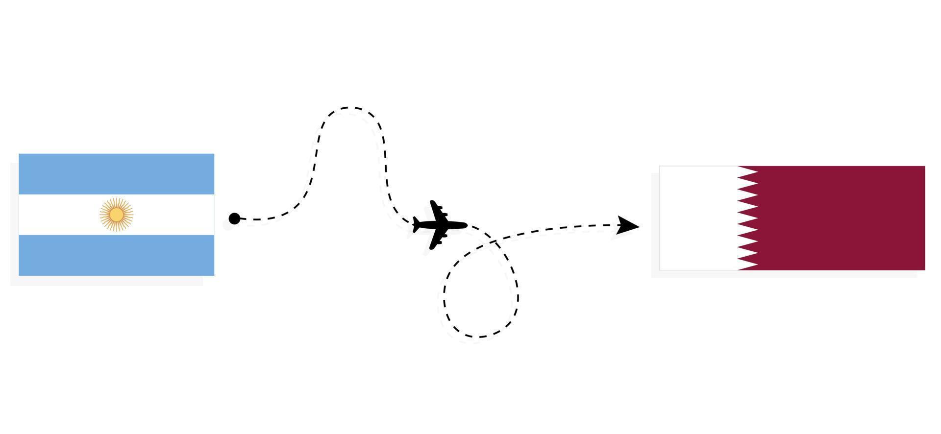 Flight and travel from Argentina to Qatar by passenger airplane Travel concept vector