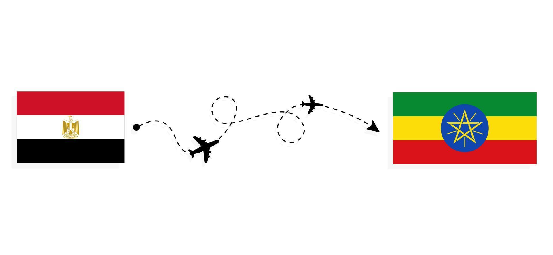 vuelo y viaje de egipto a etiopía por concepto de viaje en avión de pasajeros vector