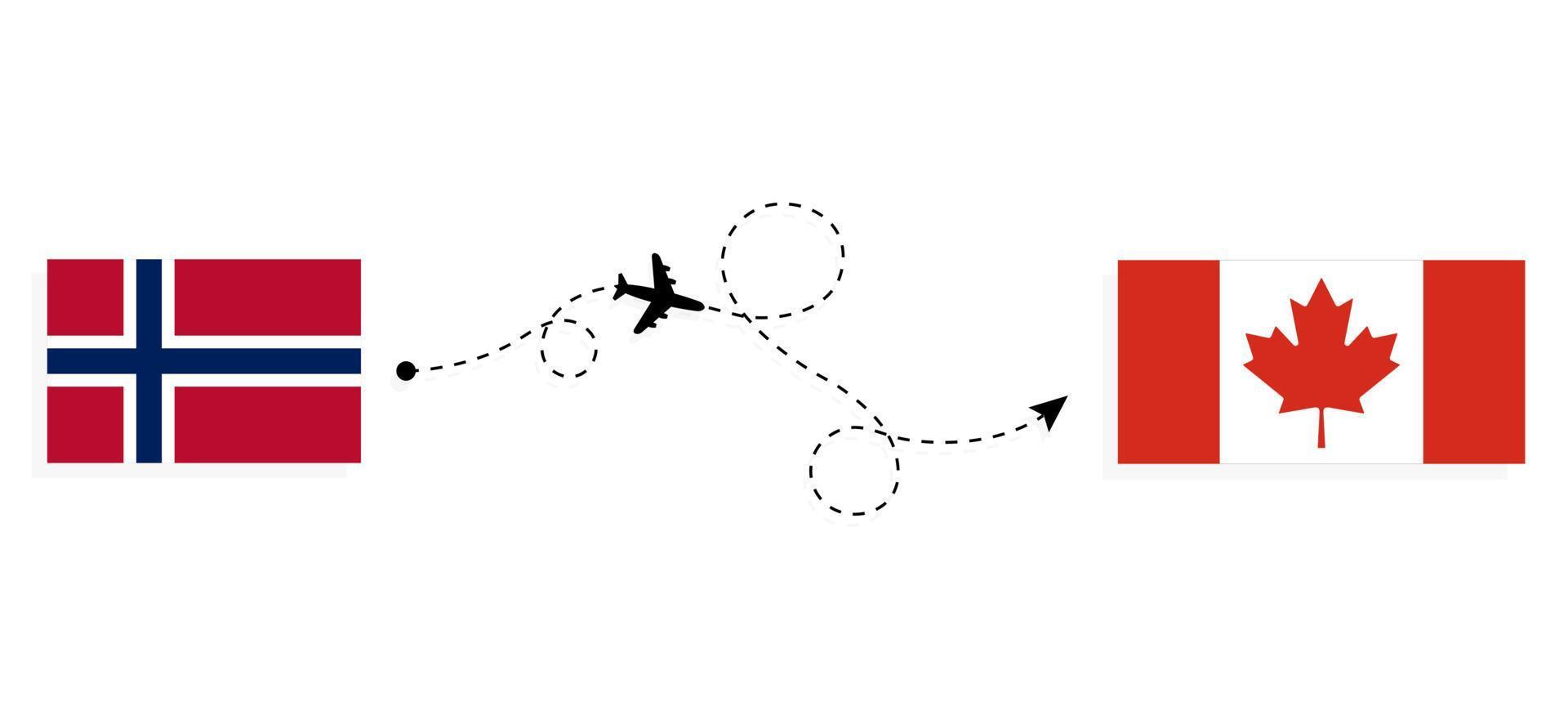 vuelo y viaje de noruega a canadá por concepto de viaje en avión de pasajeros vector