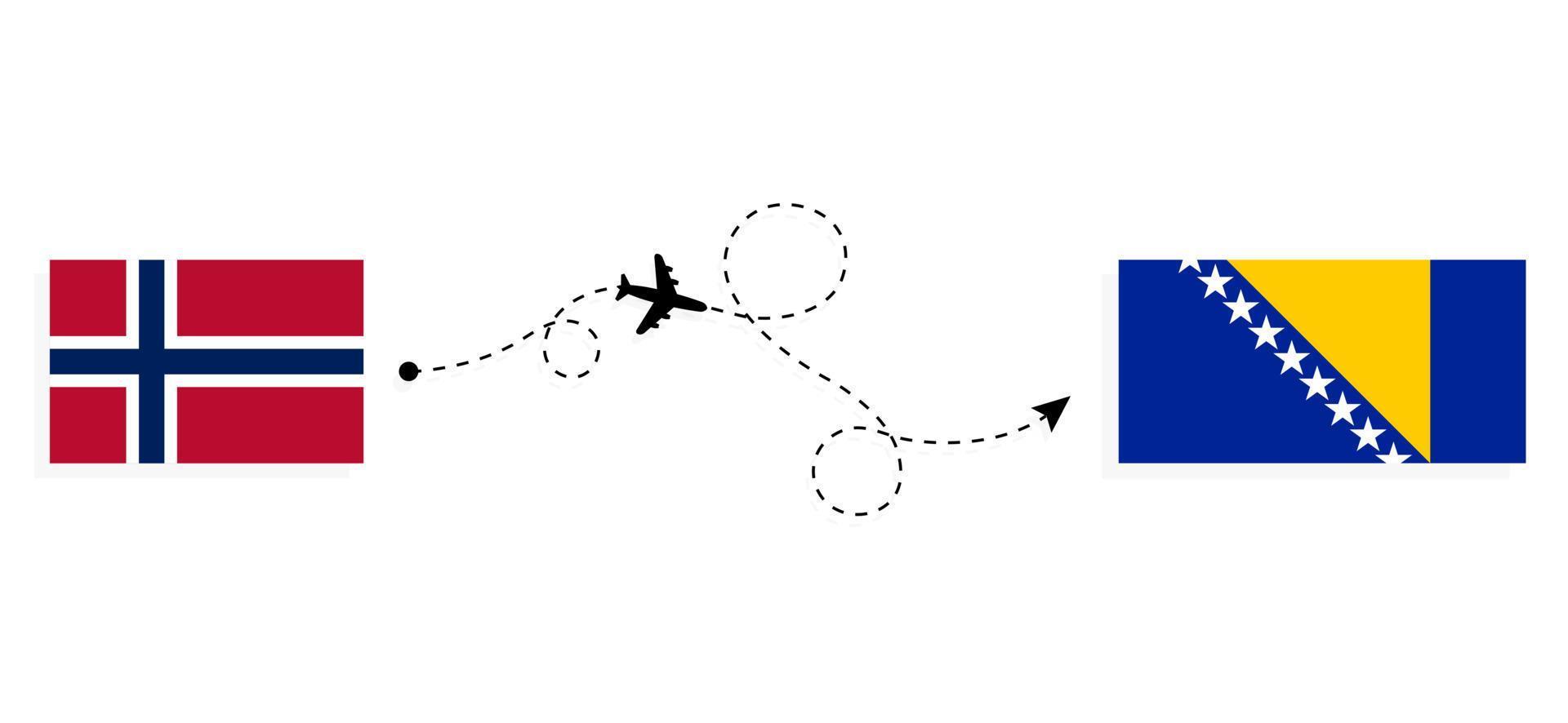 Flight and travel from Norway to Bosnia and Herzegovina by passenger airplane Travel concept vector
