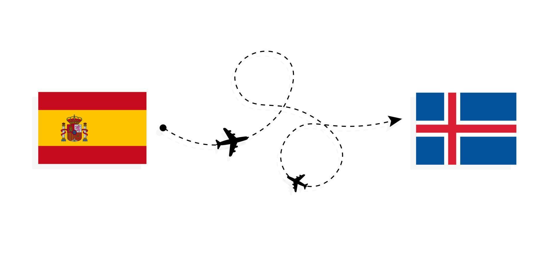 Flight and travel from Spain to Iceland by passenger airplane Travel concept vector