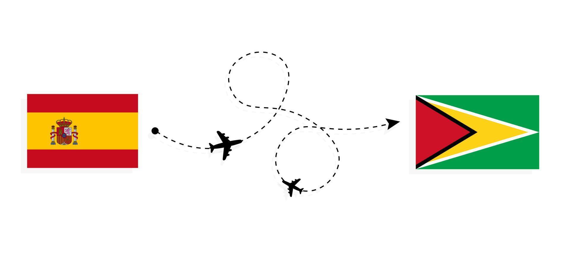 vuelo y viaje de españa a guayana por concepto de viaje en avión de pasajeros vector