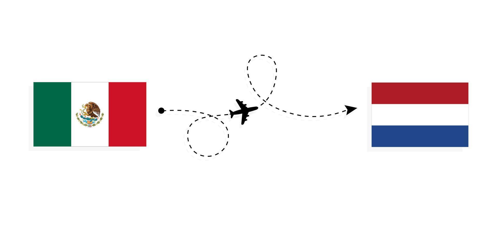 Flight and travel from Mexico to Netherlands by passenger airplane Travel concept vector