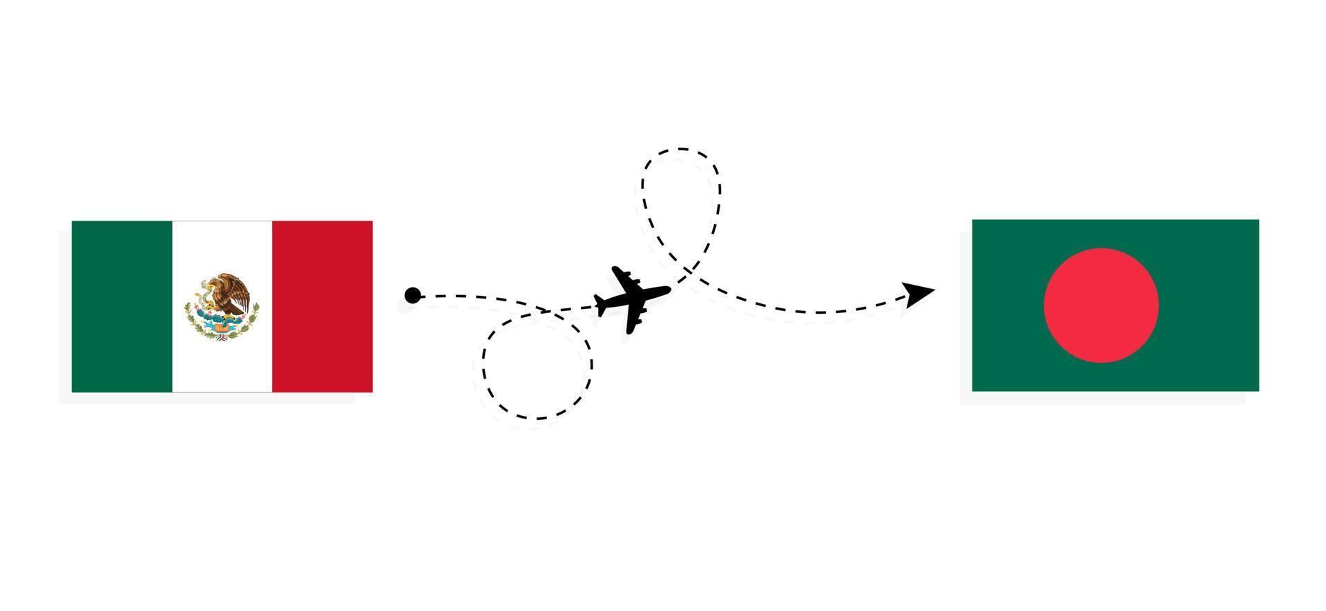 Flight and travel from Mexico to Bangladesh by passenger airplane Travel concept vector