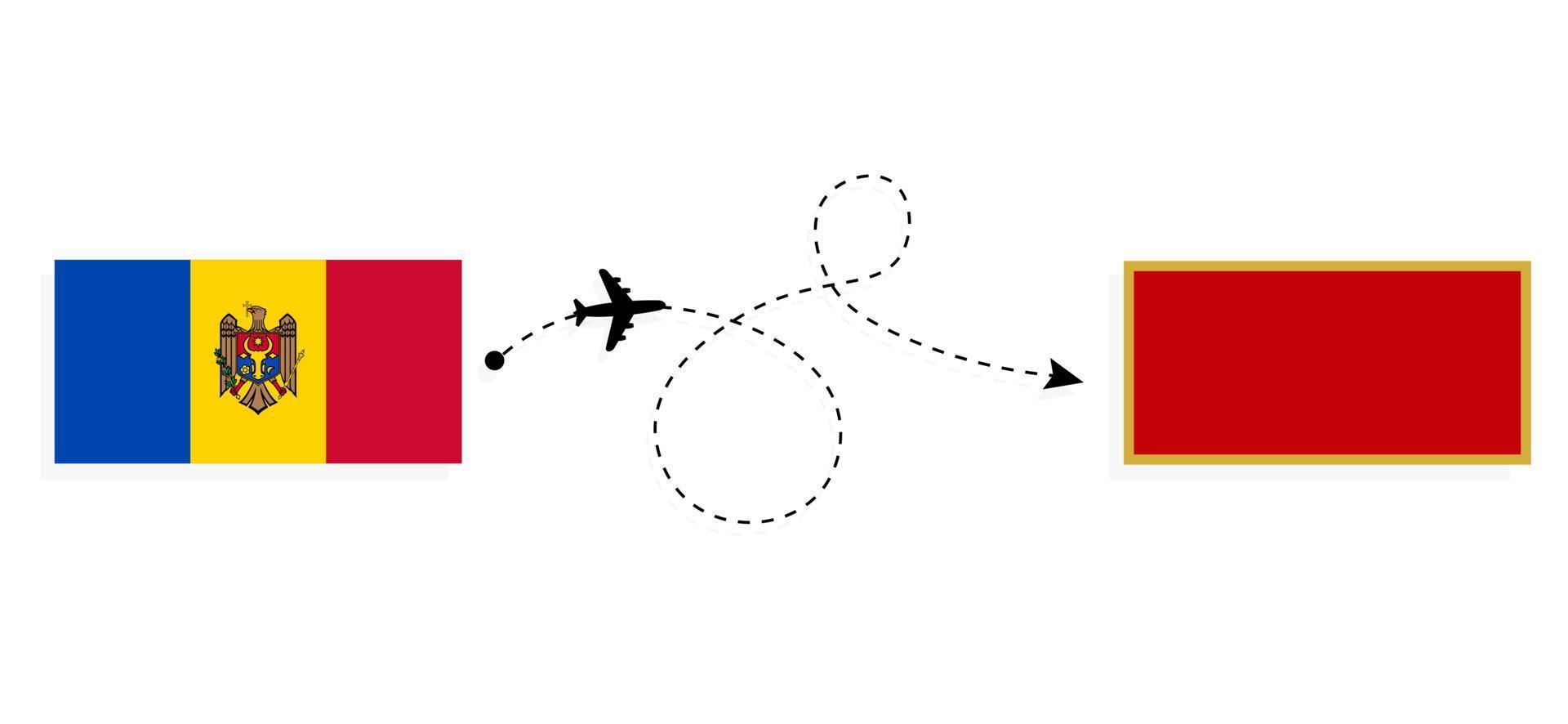 Flight and travel from Moldova to Montenegro by passenger airplane Travel concept vector