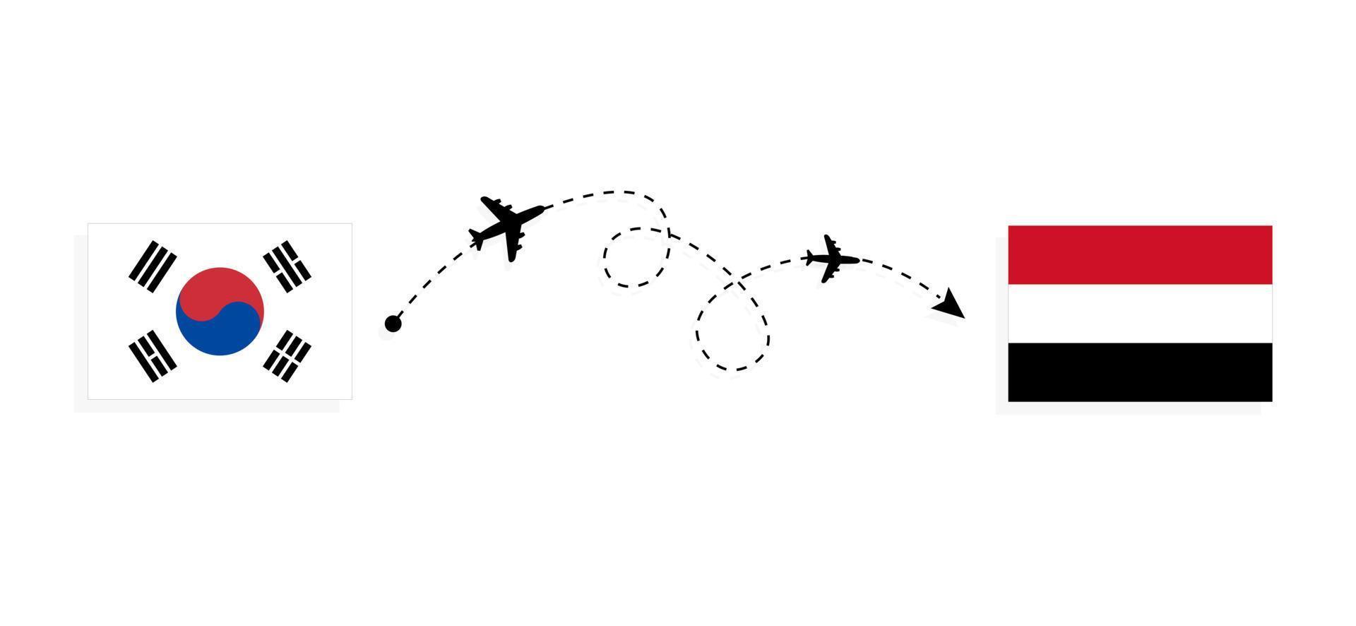 vuelo y viaje desde corea del sur a yemen por concepto de viaje en avión de pasajeros vector