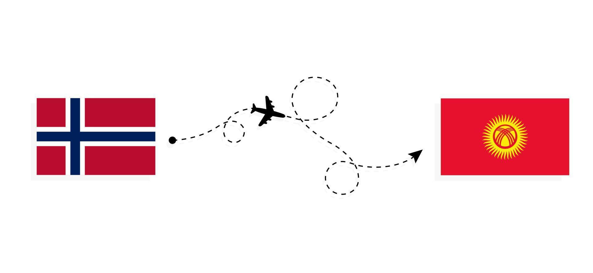 Flight and travel from Norway to Kyrgyzstan by passenger airplane Travel concept vector