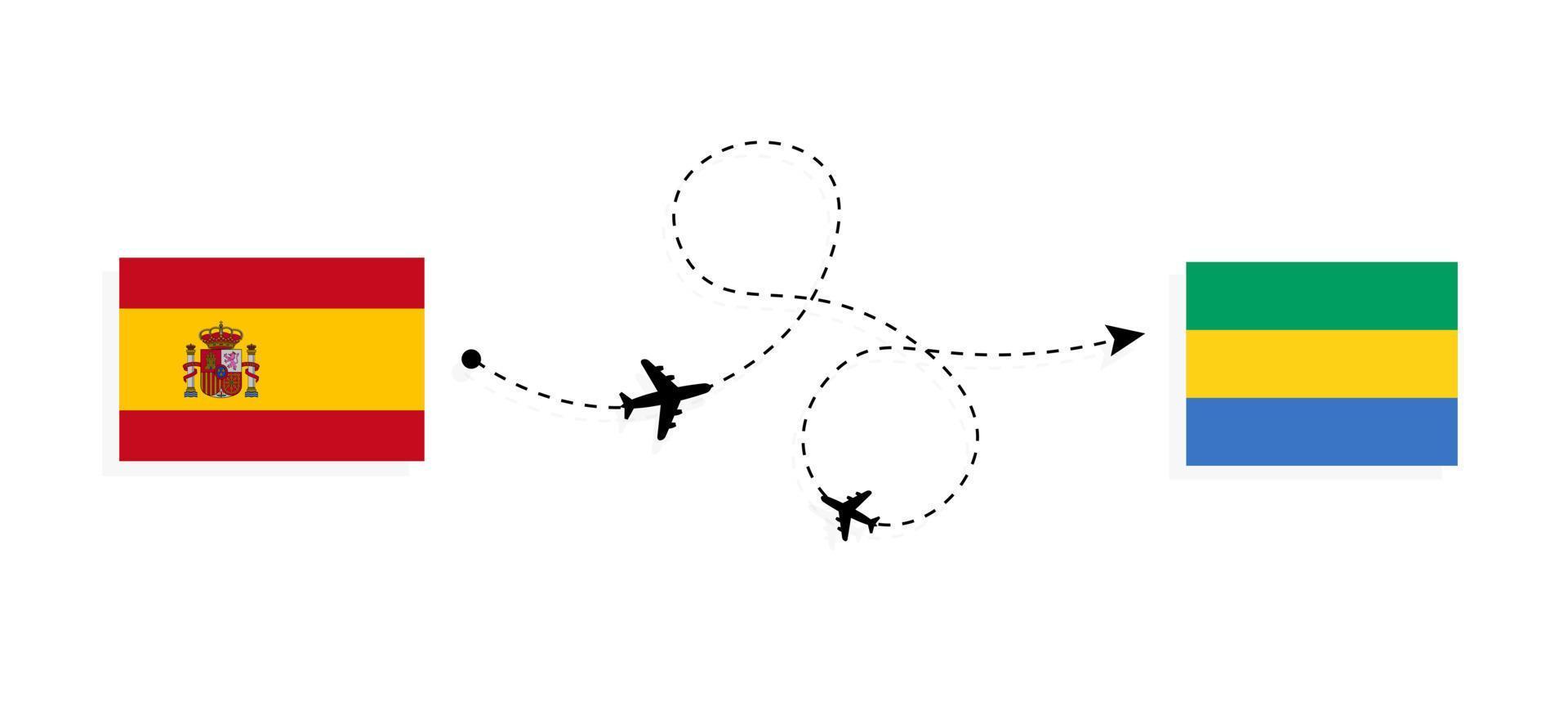 Flight and travel from Spain to Gabon by passenger airplane Travel concept vector