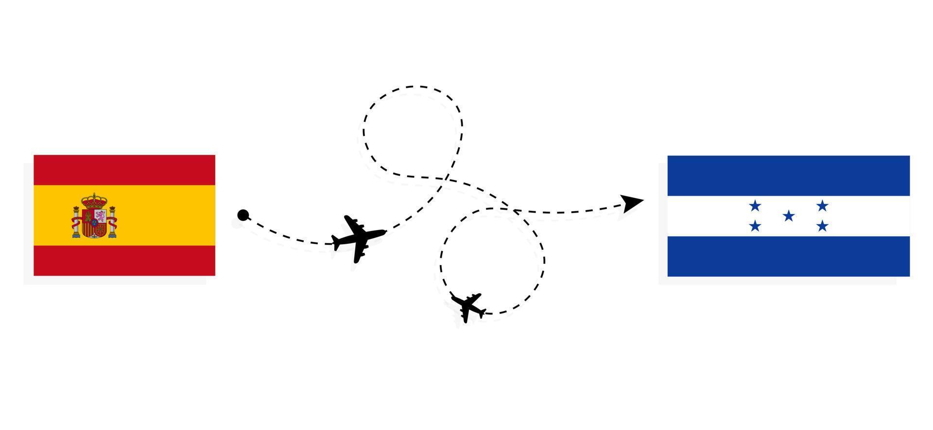 Flight and travel from Spain to Honduras by passenger airplane Travel concept vector