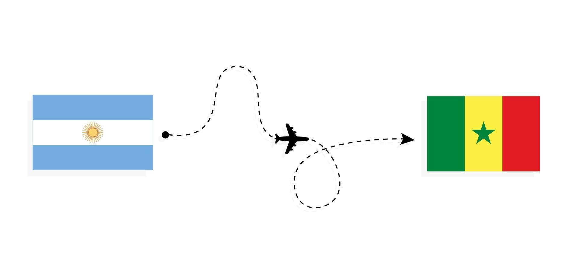 Flight and travel from Argentina to Senegal by passenger airplane Travel concept vector