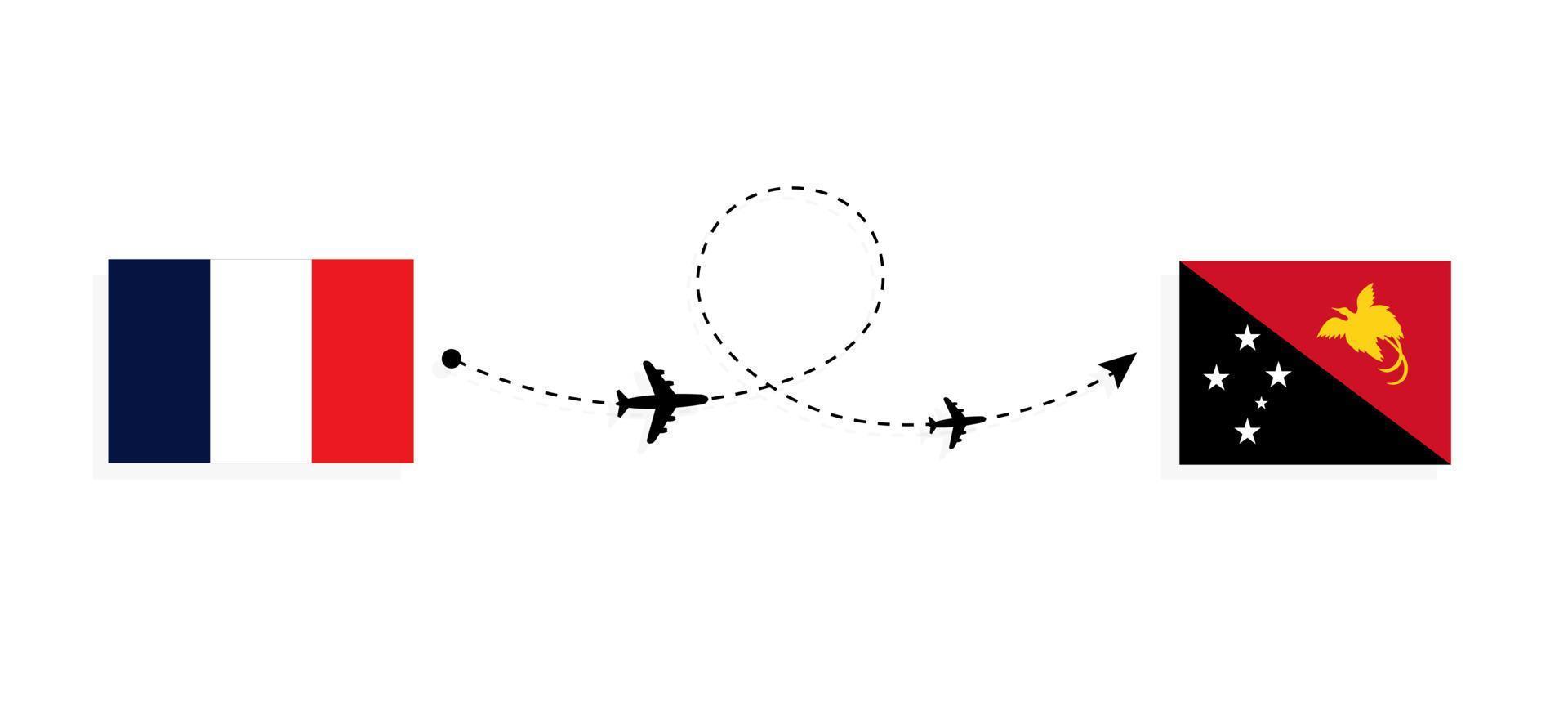 vuelo y viaje desde francia a papua nueva guinea por concepto de viaje en avión de pasajeros vector