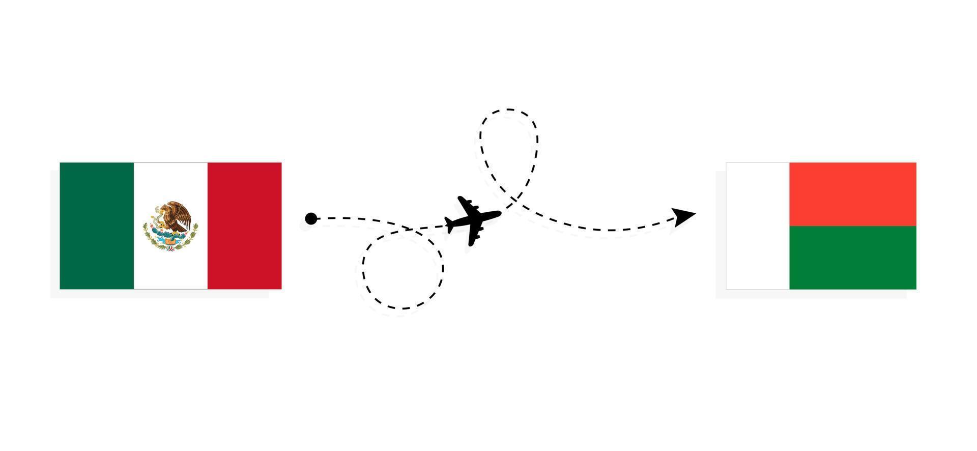 Flight and travel from Mexico to Madagascar by passenger airplane Travel concept vector