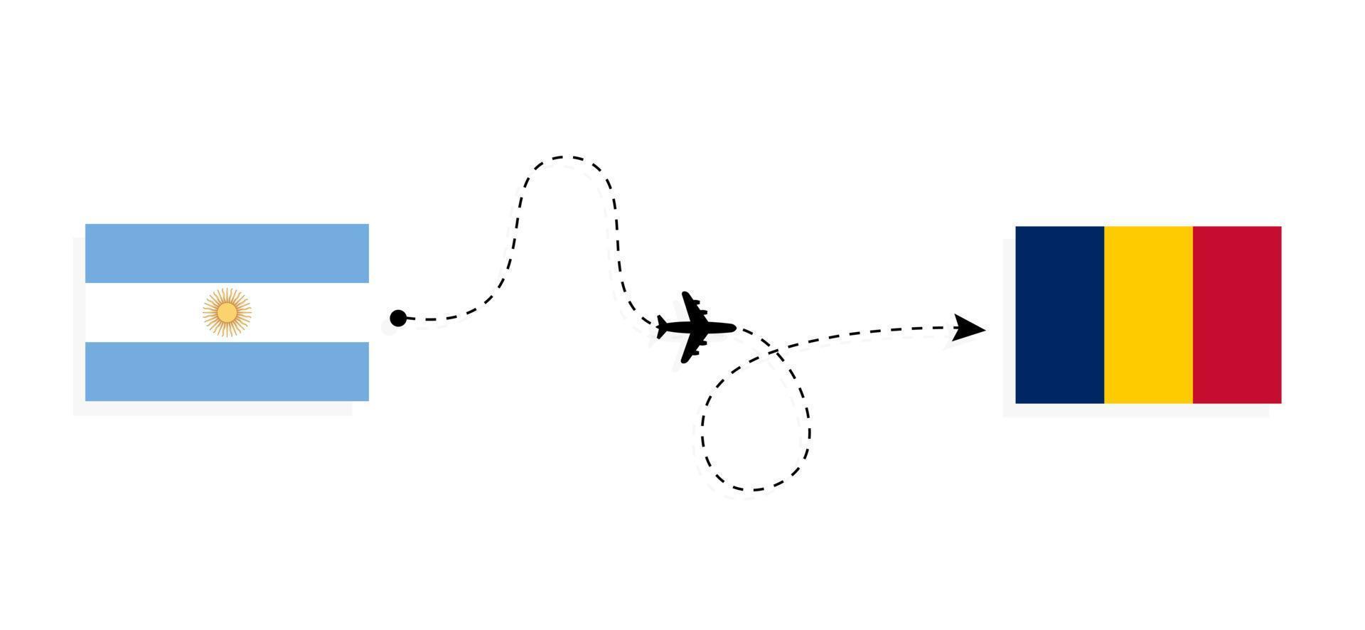 Flight and travel from Argentina to Chad by passenger airplane Travel concept vector