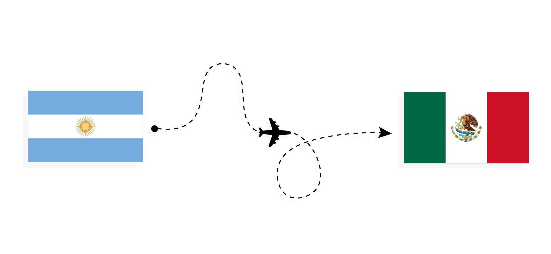 Flight and travel from Argentina to Mexico by passenger airplane Travel concept vector