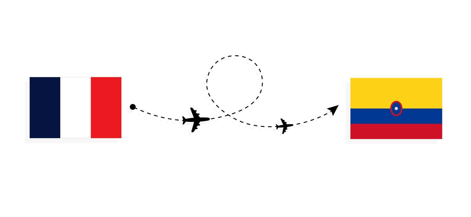 Flight and travel from France to Colombia by passenger airplane Travel concept vector