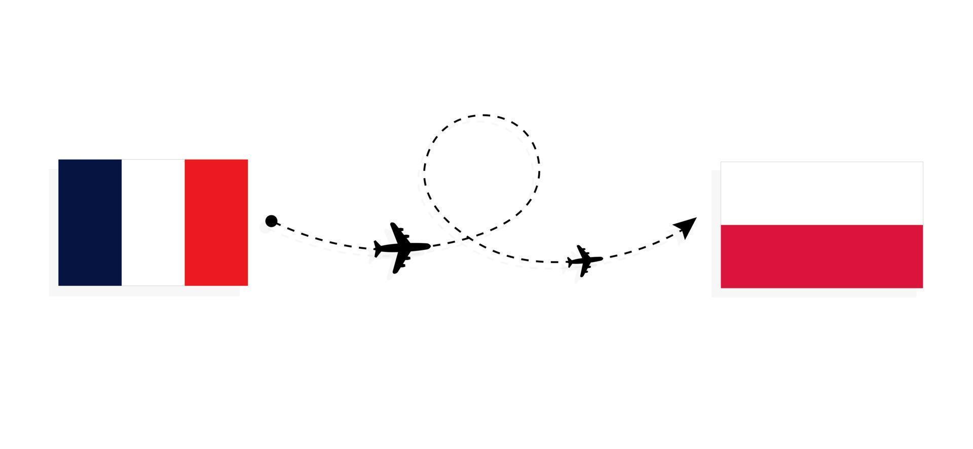 Flight and travel from France to Poland by passenger airplane Travel concept vector