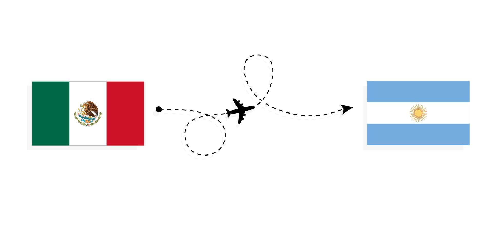 Flight and travel from Mexico to Argentina by passenger airplane Travel concept vector