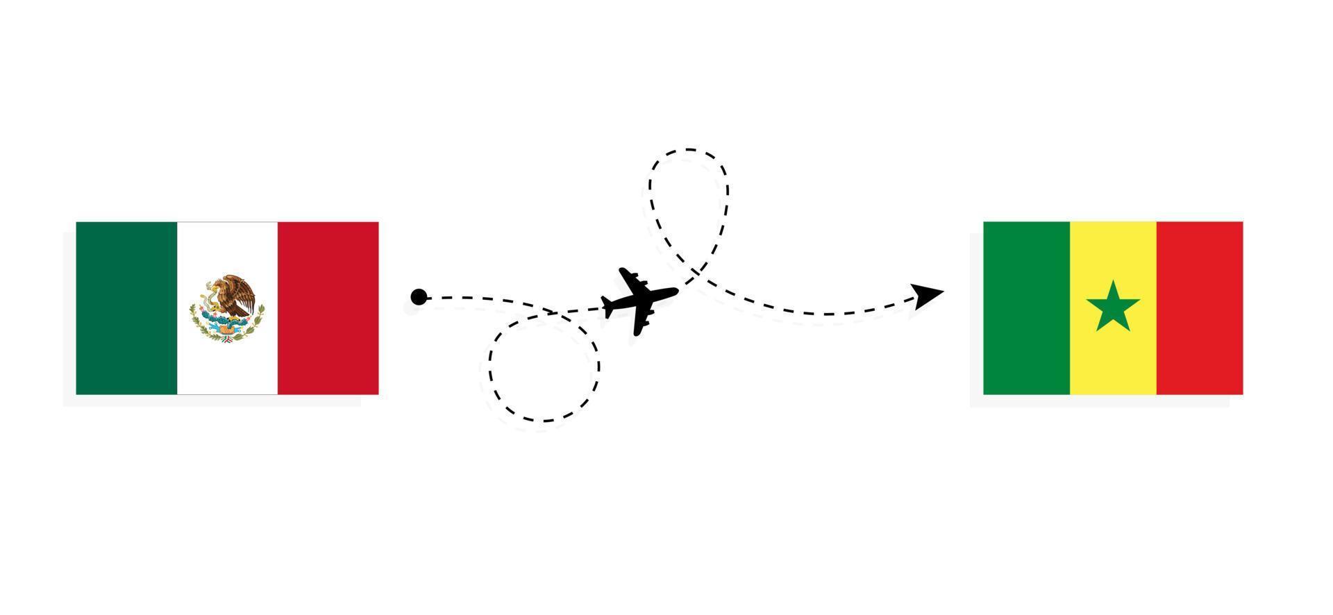 Flight and travel from Mexico to Senegal by passenger airplane Travel concept vector