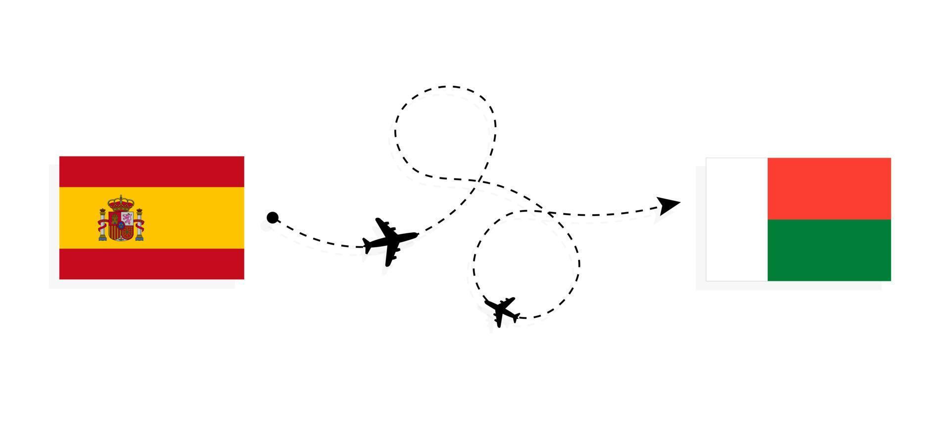 vuelo y viaje desde españa a madagascar por concepto de viaje en avión de pasajeros vector