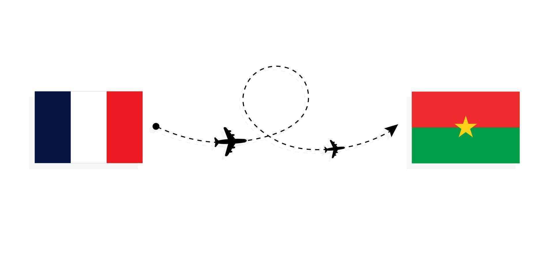 Flight and travel from France to Burkina Faso by passenger airplane Travel concept vector