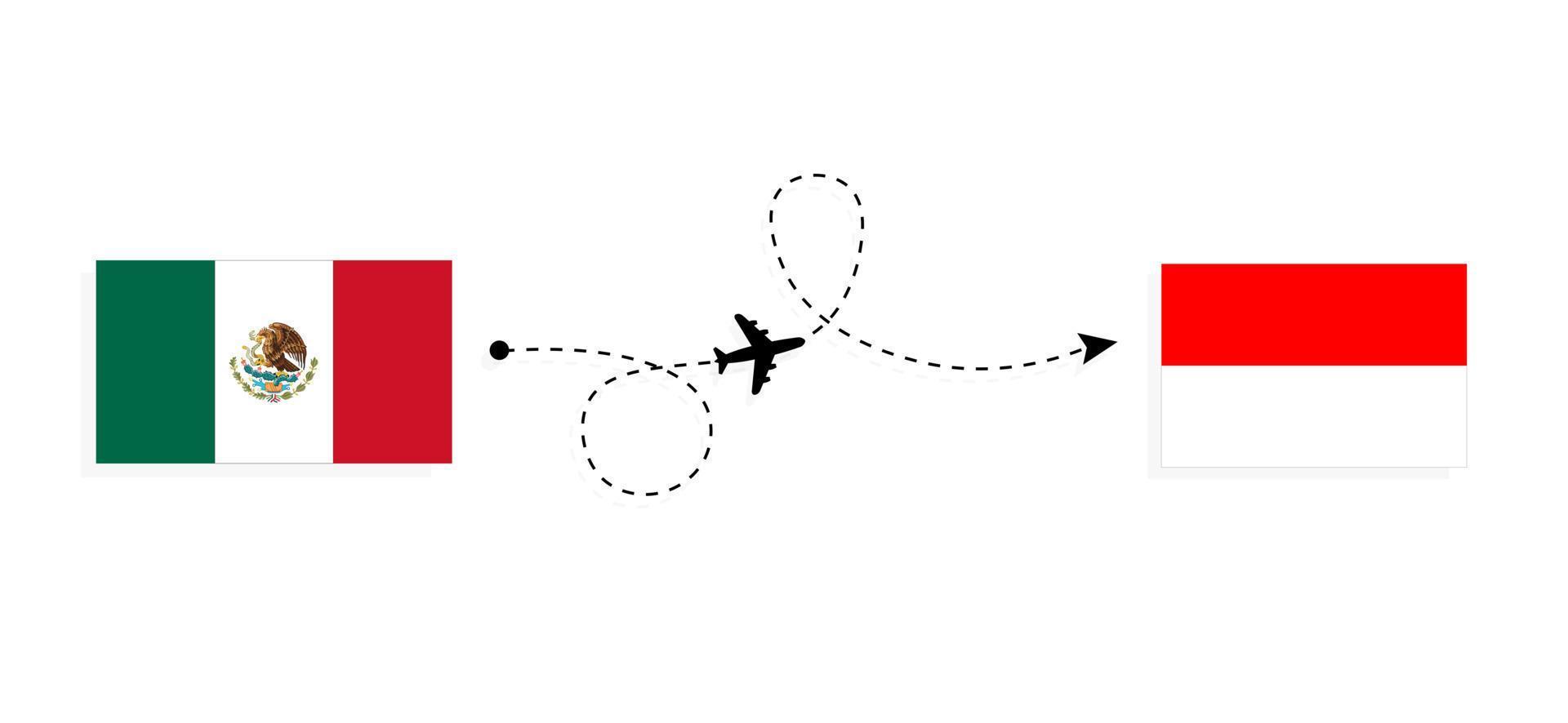 vuelo y viaje de méxico a indonesia por concepto de viaje en avión de pasajeros vector