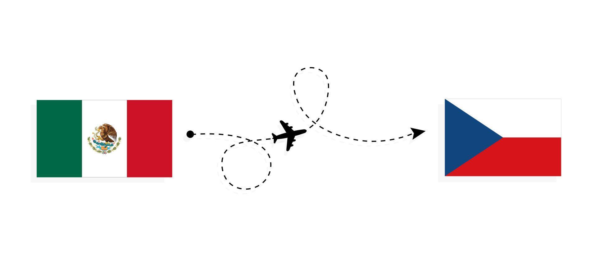 Flight and travel from Mexico to Czechia by passenger airplane Travel concept vector