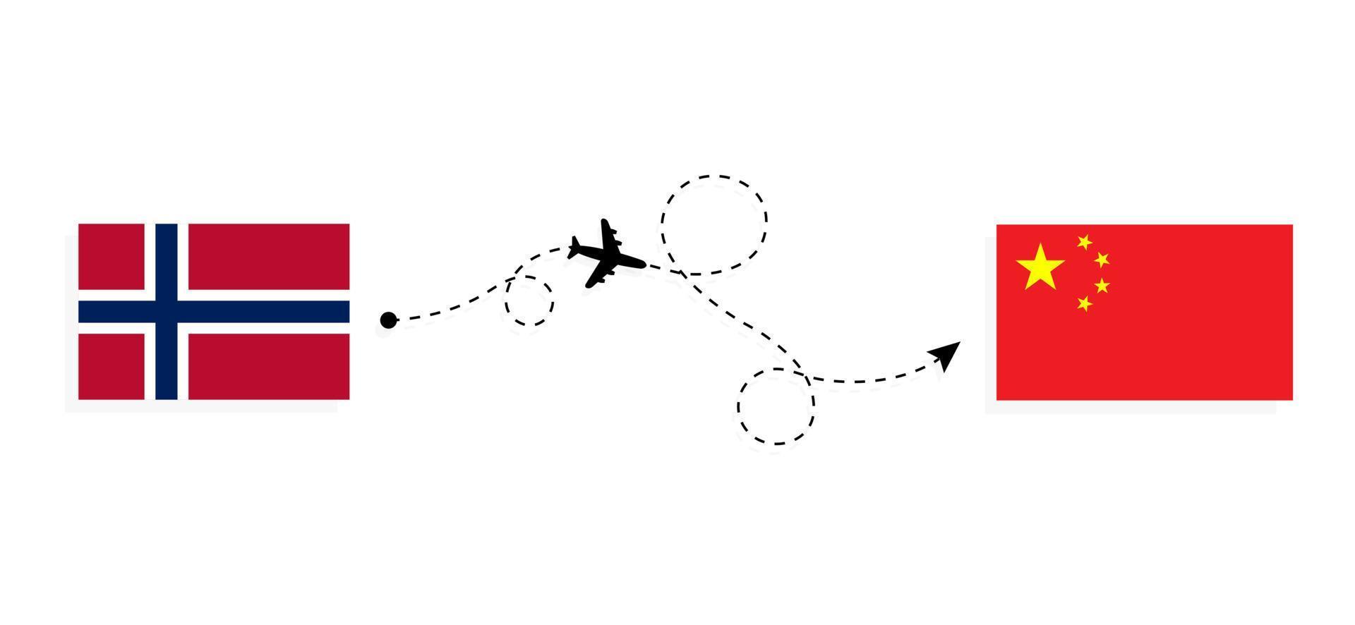 vuelo y viaje de noruega a china por concepto de viaje en avión de pasajeros vector