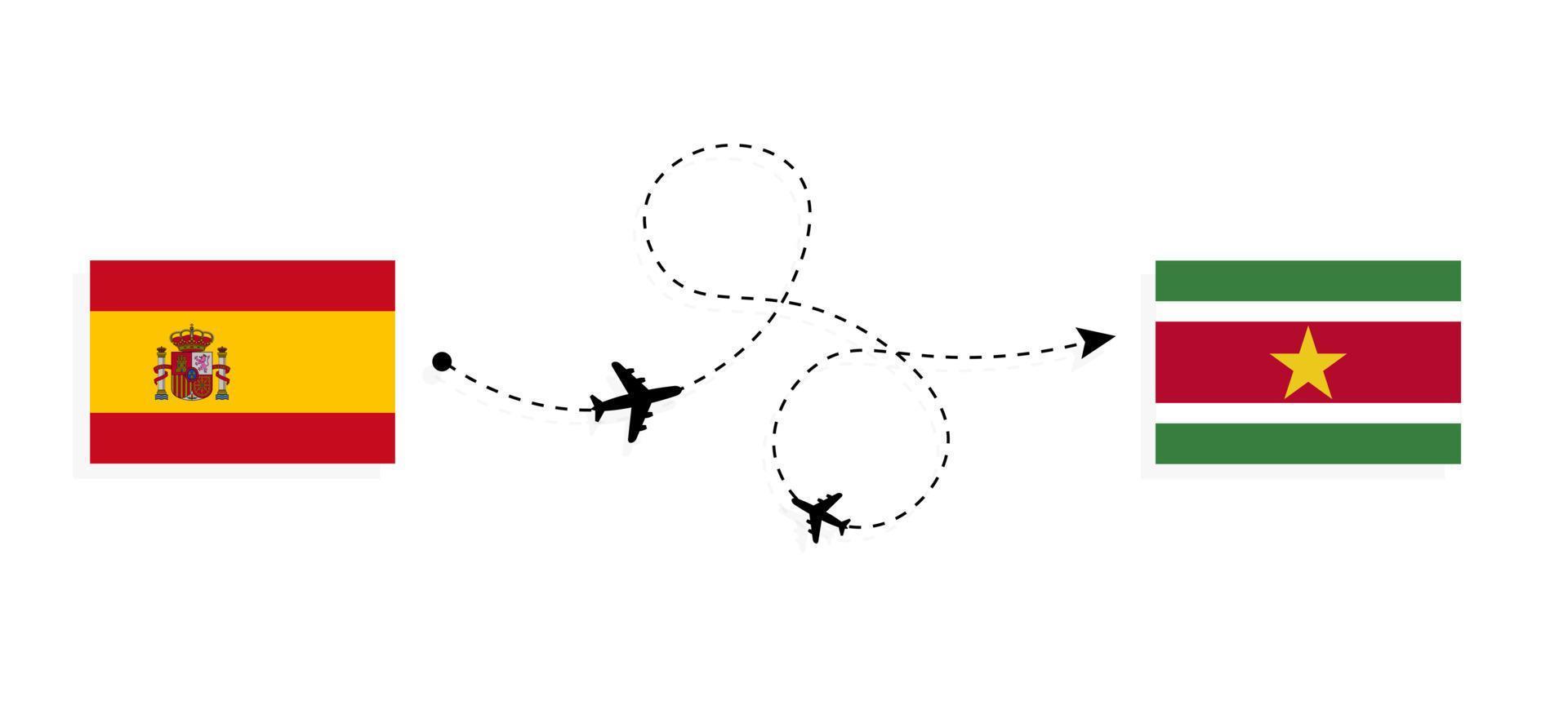 Flight and travel from Spain to Suriname by passenger airplane Travel concept vector