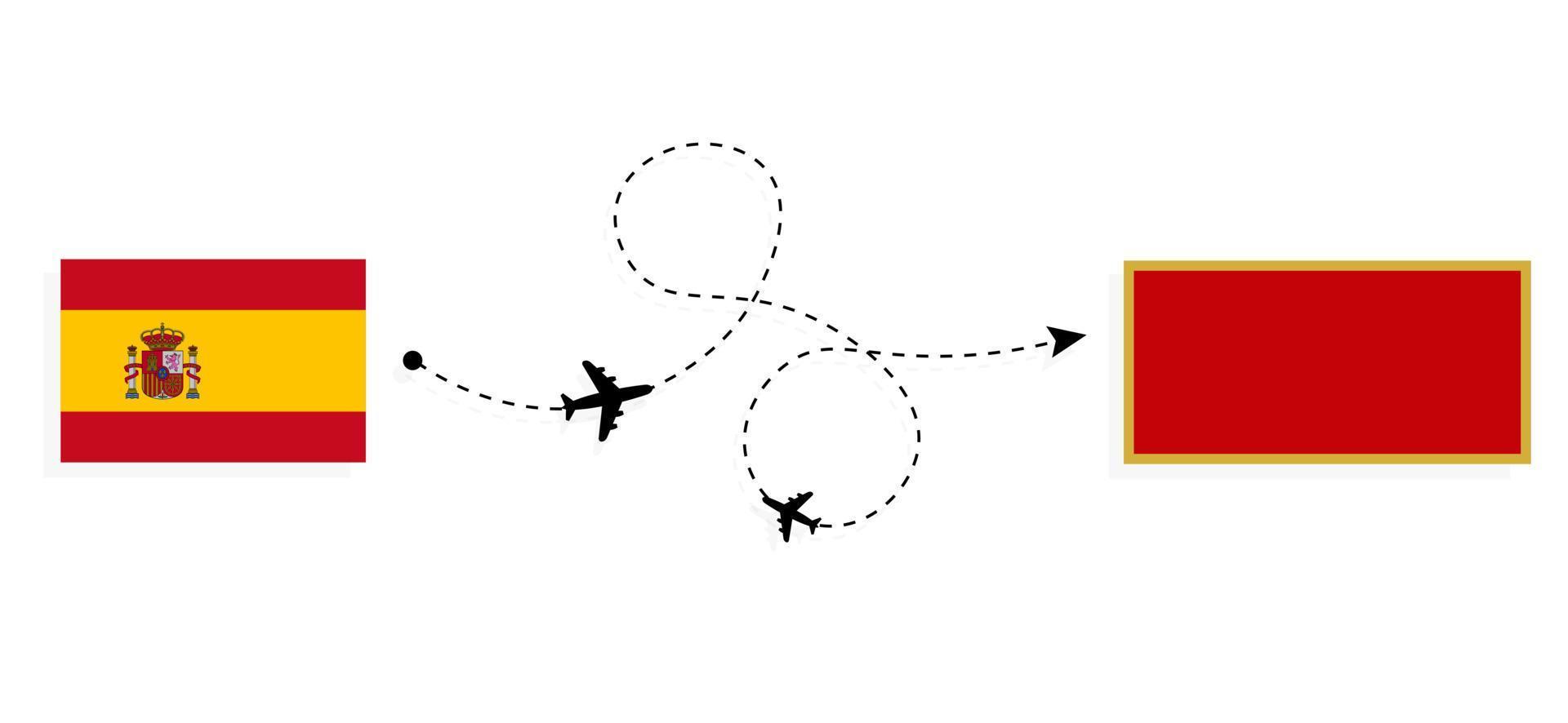 Flight and travel from Spain to Montenegro by passenger airplane Travel concept vector