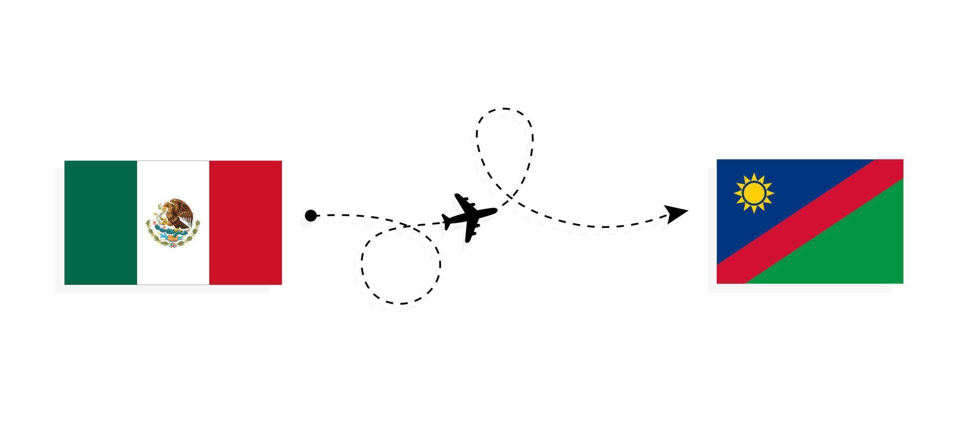 Flight and travel from Mexico to Namibia by passenger airplane Travel concept vector
