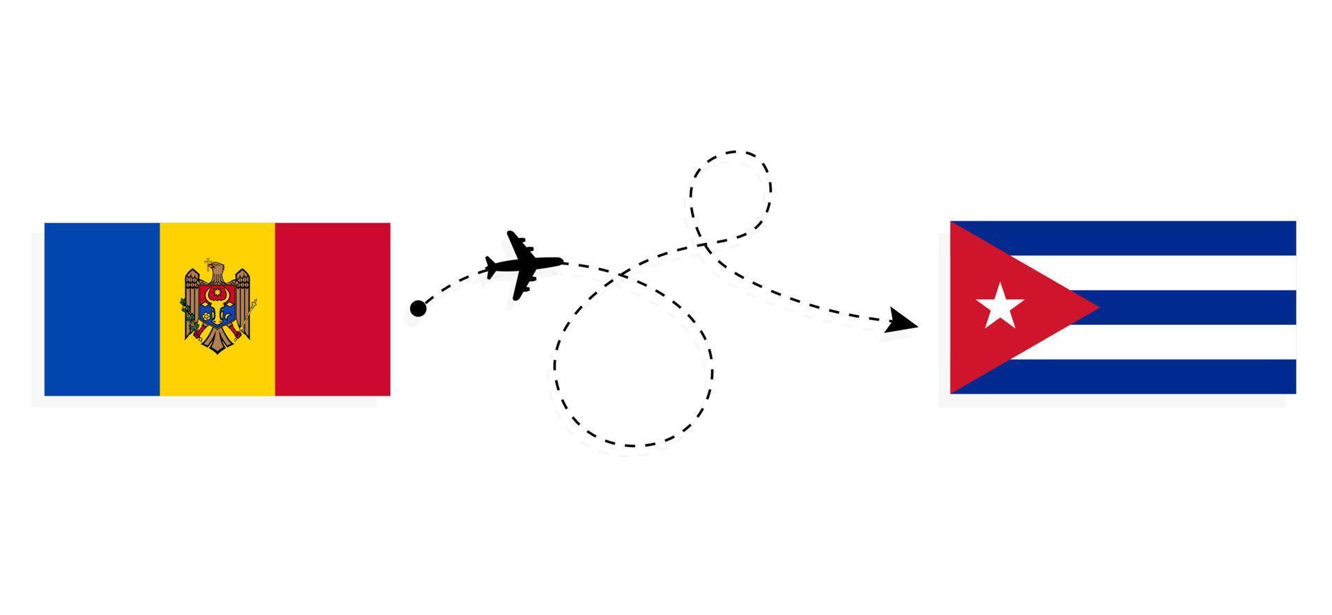 Flight and travel from Moldova to Cuba by passenger airplane Travel concept vector