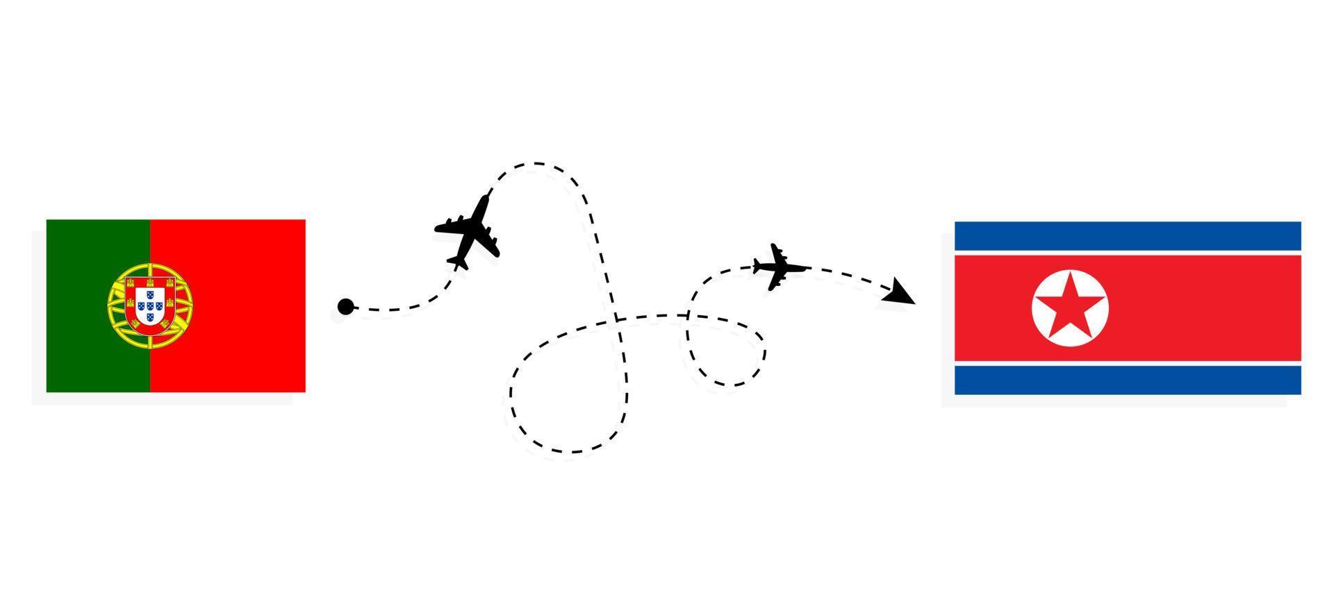 vuelo y viaje desde portugal a corea del norte por concepto de viaje en avión de pasajeros vector