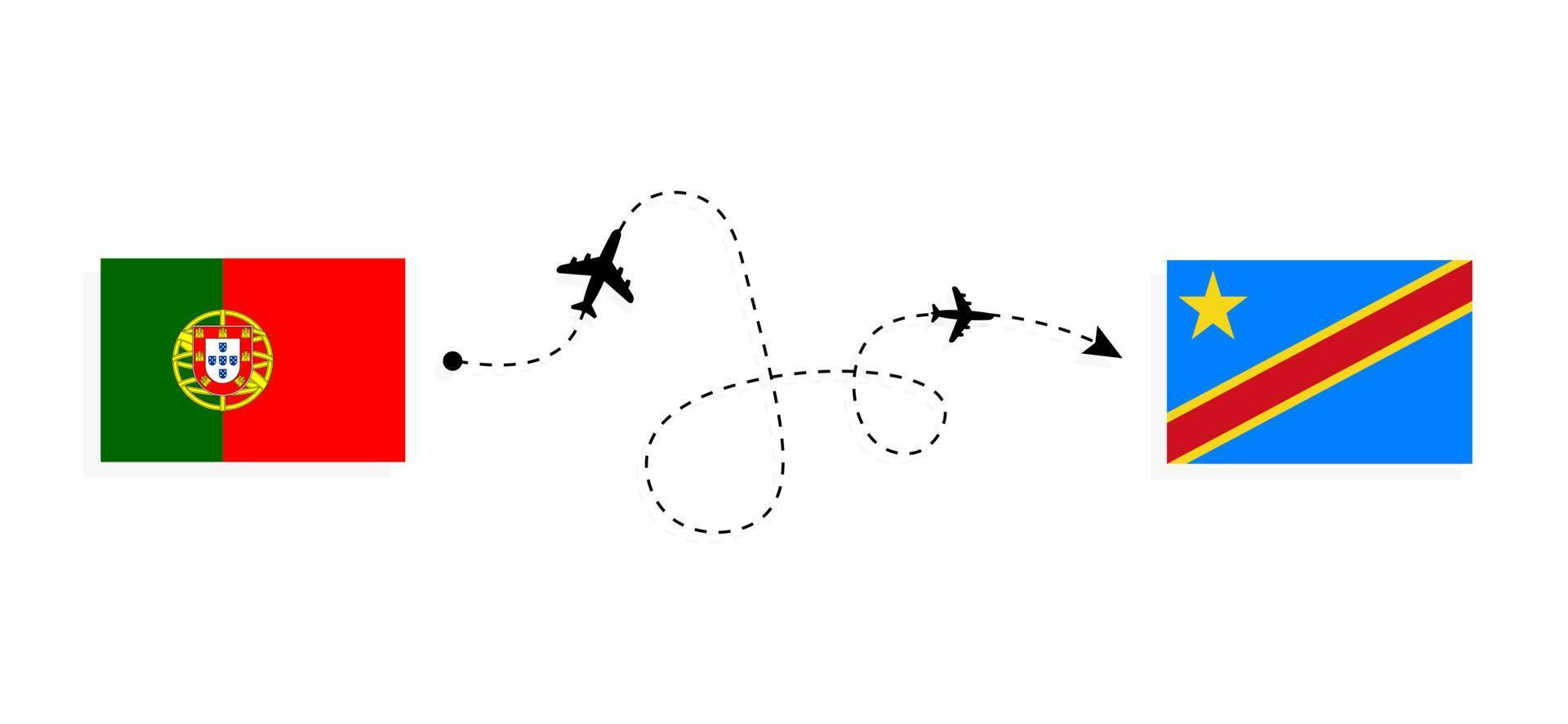 vuelo y viaje desde portugal a la república democrática del congo por concepto de viaje en avión de pasajeros vector