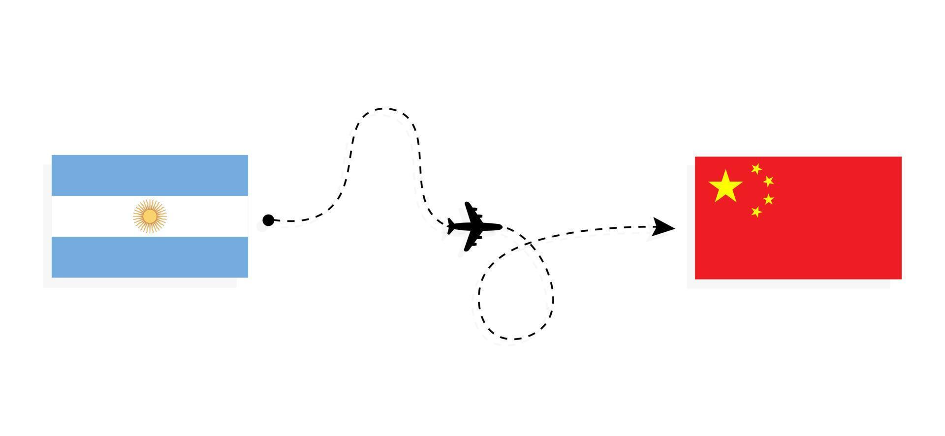 Flight and travel from Argentina to China by passenger airplane Travel concept vector
