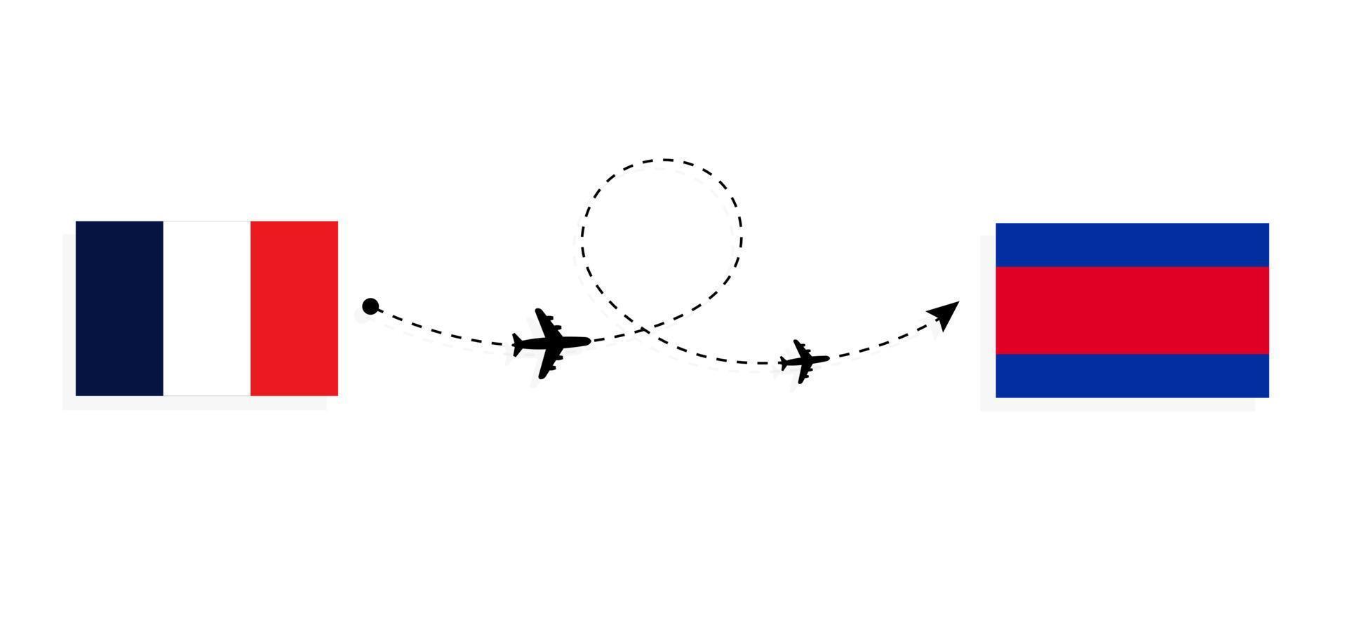 Flight and travel from France to Cambodia by passenger airplane Travel concept vector